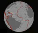 North Atlantic Ocean gravity gradient model showing plate tectonic history of rifting continents.